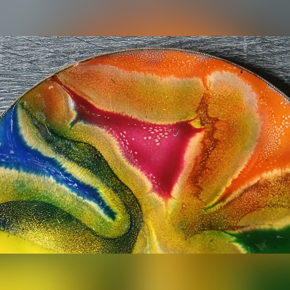 Vintage MCM Multicolour Abstract Enamel on Copper Art Plate - Picture 9 of 10